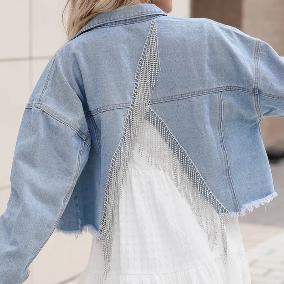 NWT Andree By Unit Bring Rhinestone Denim Jacket - Picture 7 of 12